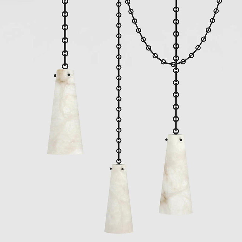 Contemporary Casey Chandelier in Alabaster, 3-Light Vintage Alabaster Pendant Cluster