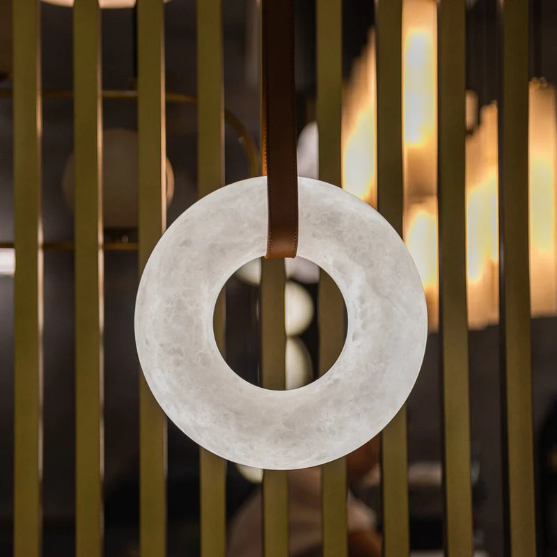 Ogden Ring Alabaster Chandelier With Canopy Over Kitchen Island