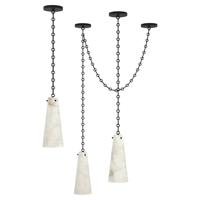 Contemporary Casey Chandelier in Alabaster, 3-Light Vintage Alabaster Pendant Cluster