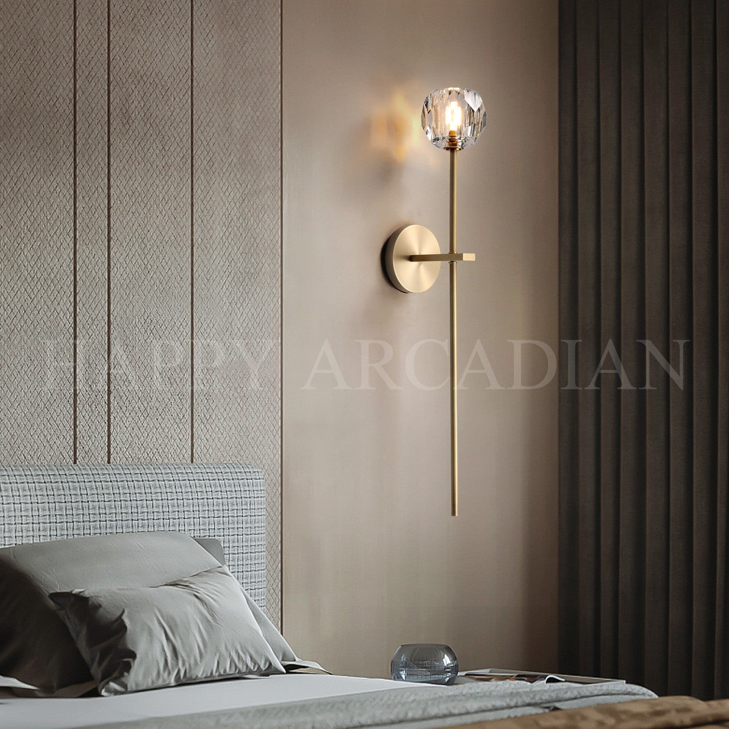HA Bola De Long Style Clear Crystal Wall Sconces