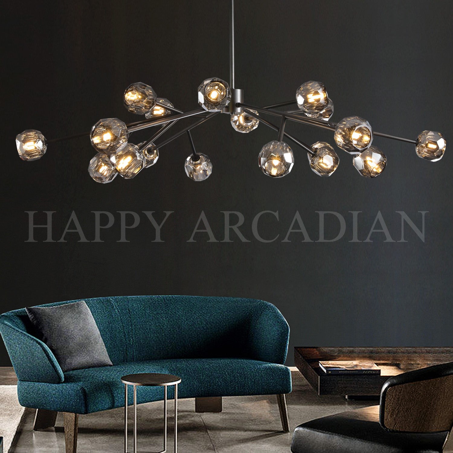 HA Bola De Smoke Crystal Round Chandelier 60"