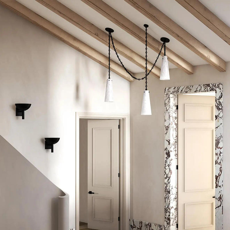 Contemporary Casey Chandelier in Alabaster, 3-Light Vintage Alabaster Pendant Cluster