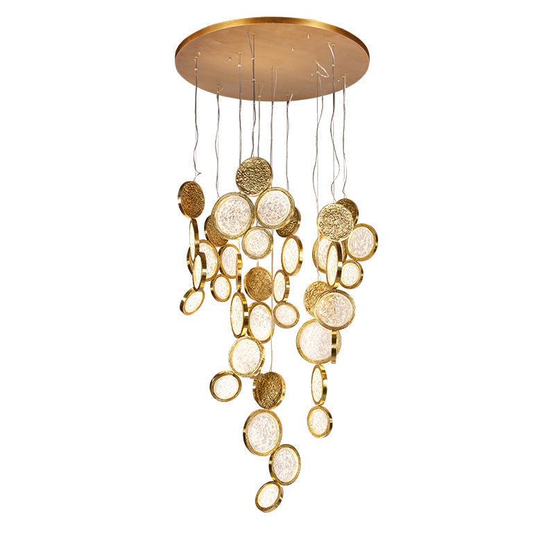 Modern Copper LED Circular Luxury Light Fixture. Staircase Chandelier Kevin Studio
