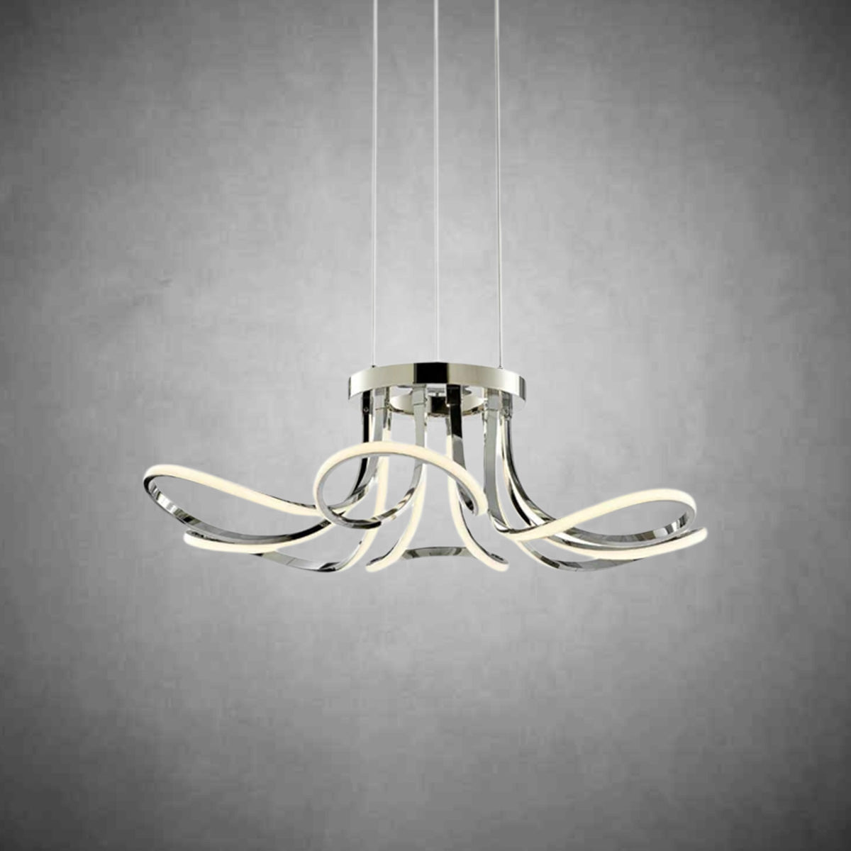 6 Petal Flower LED Strip Chandelier // Chrome and Dimmable