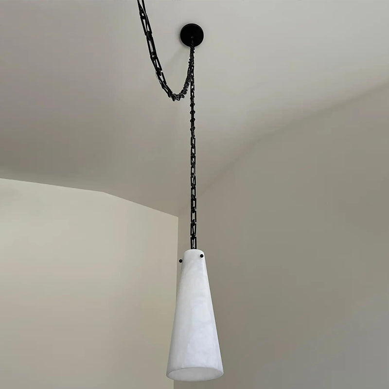 Contemporary Casey Chandelier in Alabaster, 3-Light Vintage Alabaster Pendant Cluster