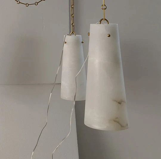 Contemporary Casey Chandelier in Alabaster, 2-Light Vintage Alabaster Pendant Cluster