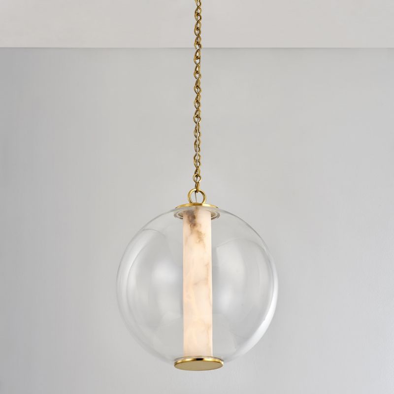 Heliya Alabaster Tube Glass Globe Natural Stone Pendant Light