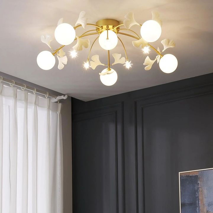 Gliss Ceramic Ginkgo Glass Ceiling Lamp, Living Room Flushmount Lamp