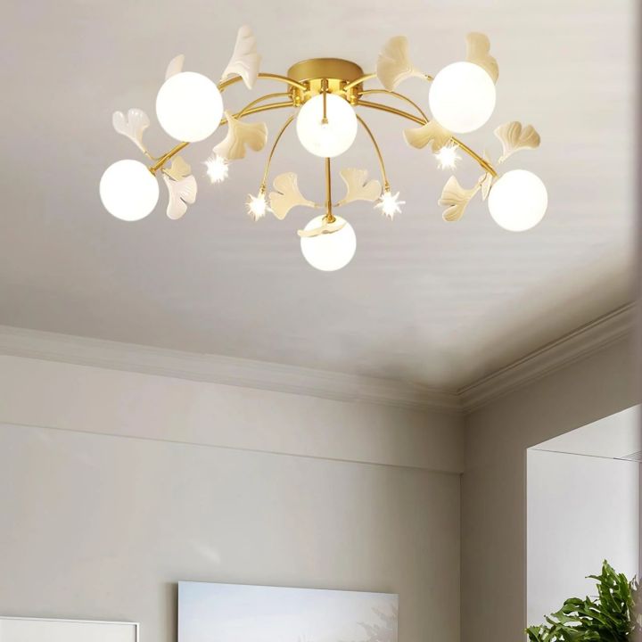 Gliss Ceramic Ginkgo Glass Ceiling Lamp, Living Room Flushmount Lamp