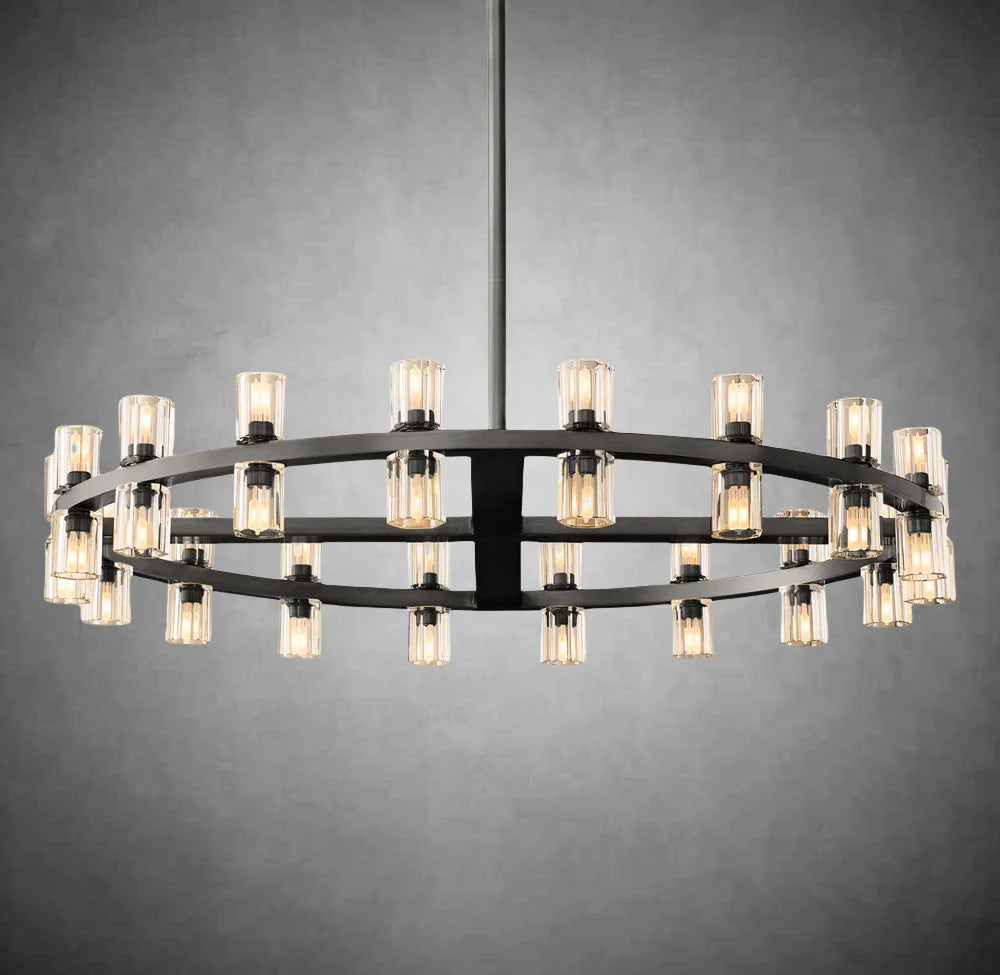 HA Harrison Crystal Round Vintage Candle Chandelier 36" Dining Room