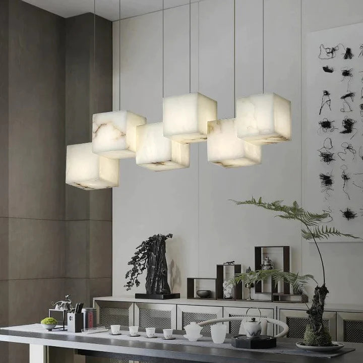 Gavin Alabaster Cubic Pendant For Dining Table, Kitchen Island Pendant