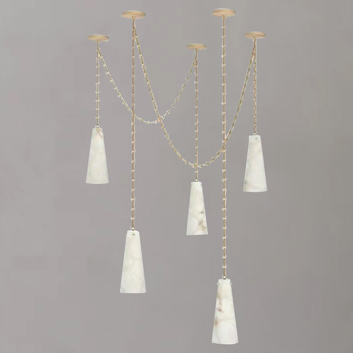 Casey Contemporary Chandelier in Alabaster, 5-Light Vintage Alabaster Pendant Cluster