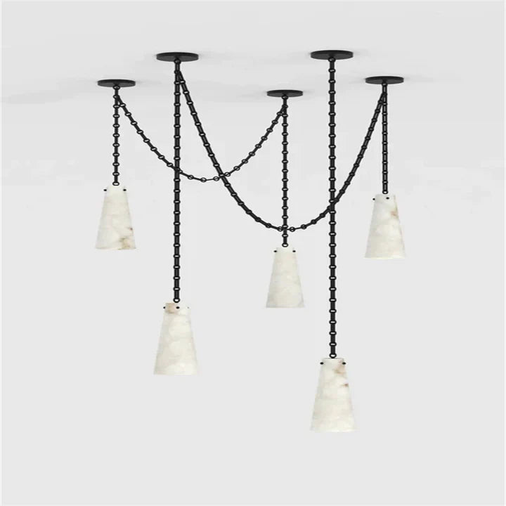 Casey Contemporary Chandelier in Alabaster, 5-Light Vintage Alabaster Pendant Cluster