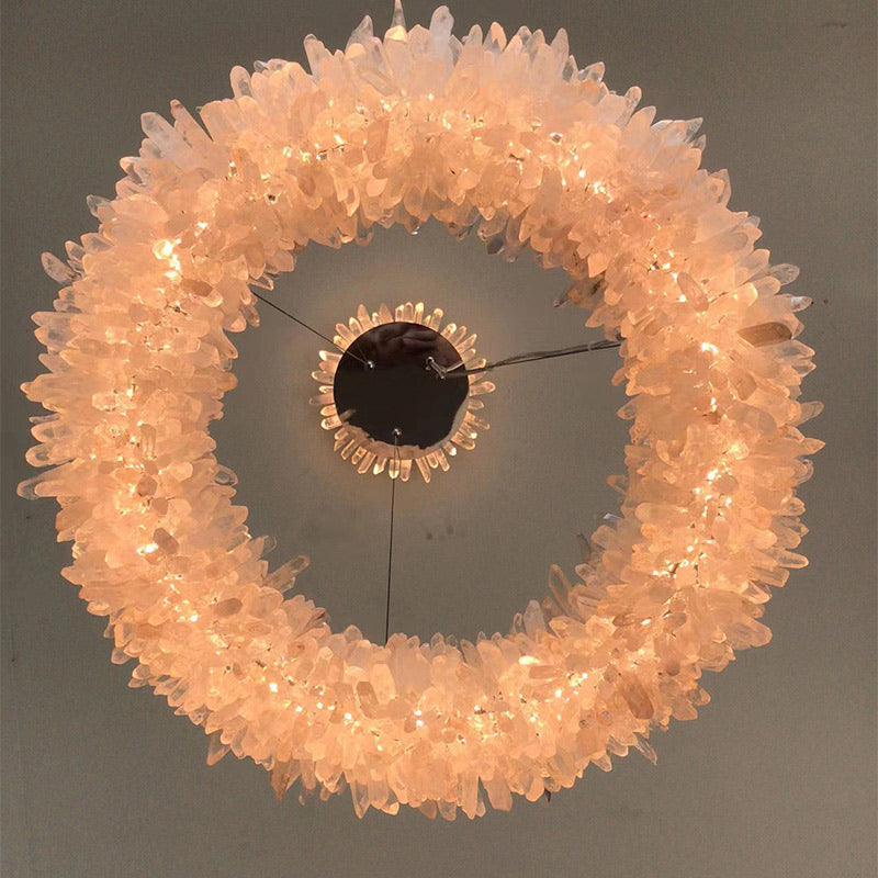 Kandace Round Rock Crystal Pendant Light Modern Chandelier for Living Room