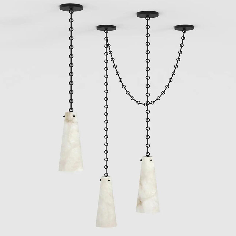 Contemporary Casey Chandelier in Alabaster, 3-Light Vintage Alabaster Pendant Cluster