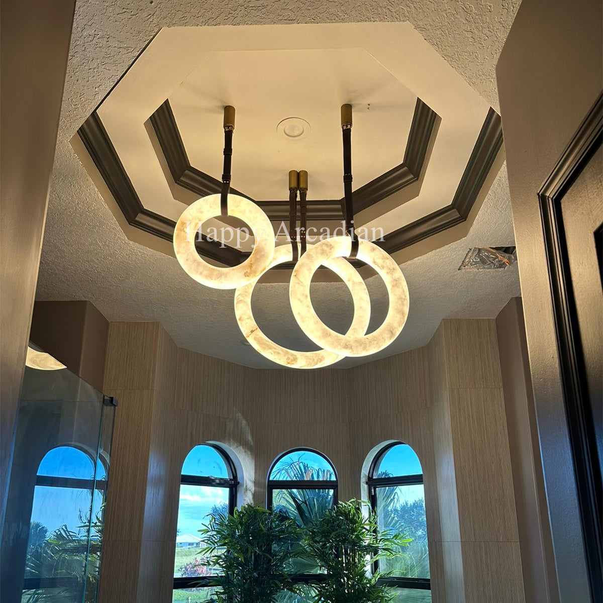 Ogden Pendant Alabaster Chandelier, Halo Ring Modern Chandelier