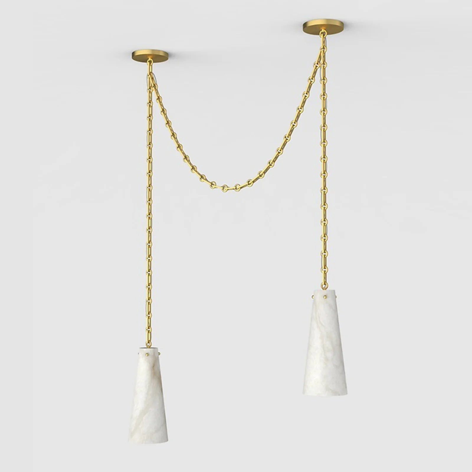 Contemporary Casey Chandelier in Alabaster, 2-Light Vintage Alabaster Pendant Cluster