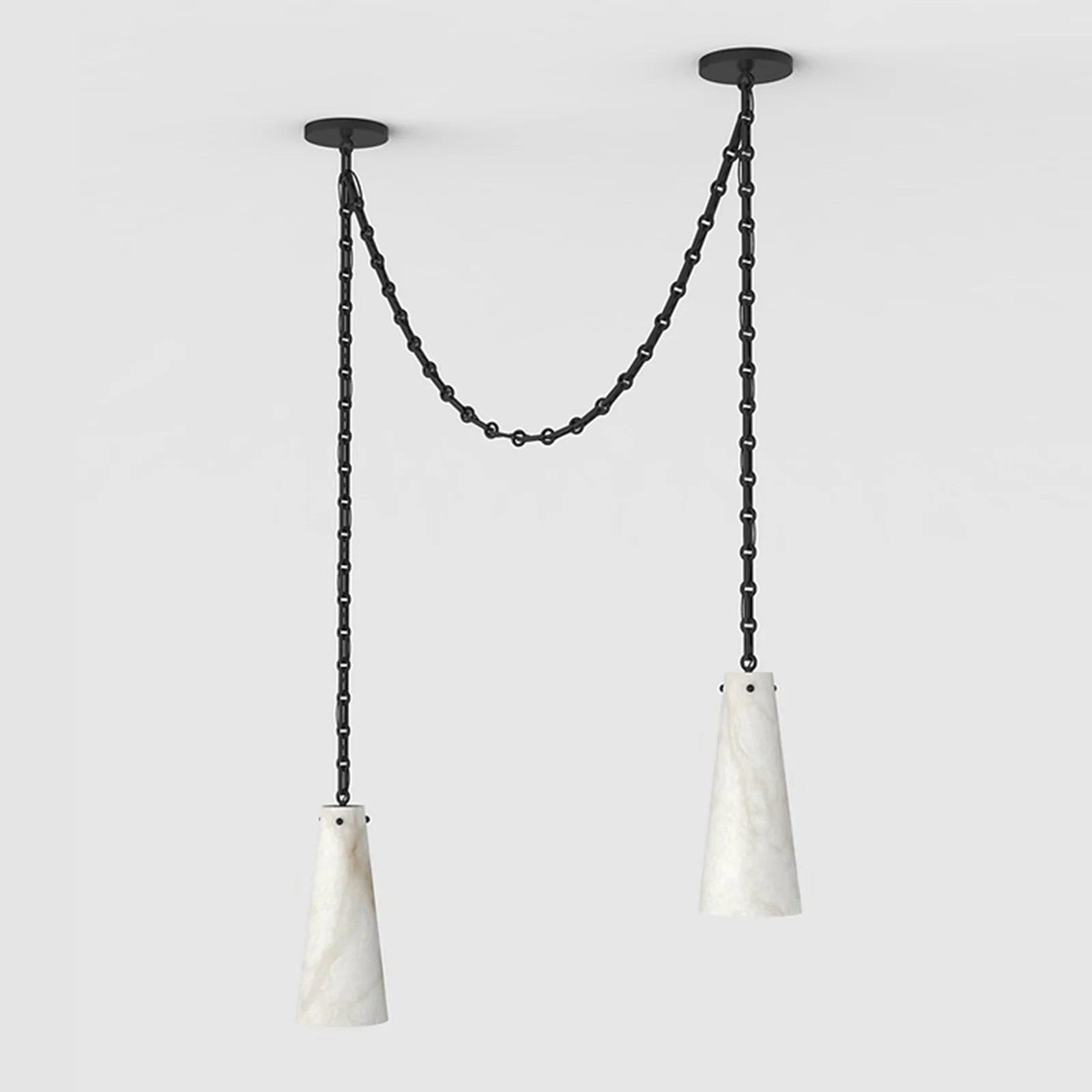 Contemporary Casey Chandelier in Alabaster, 2-Light Vintage Alabaster Pendant Cluster