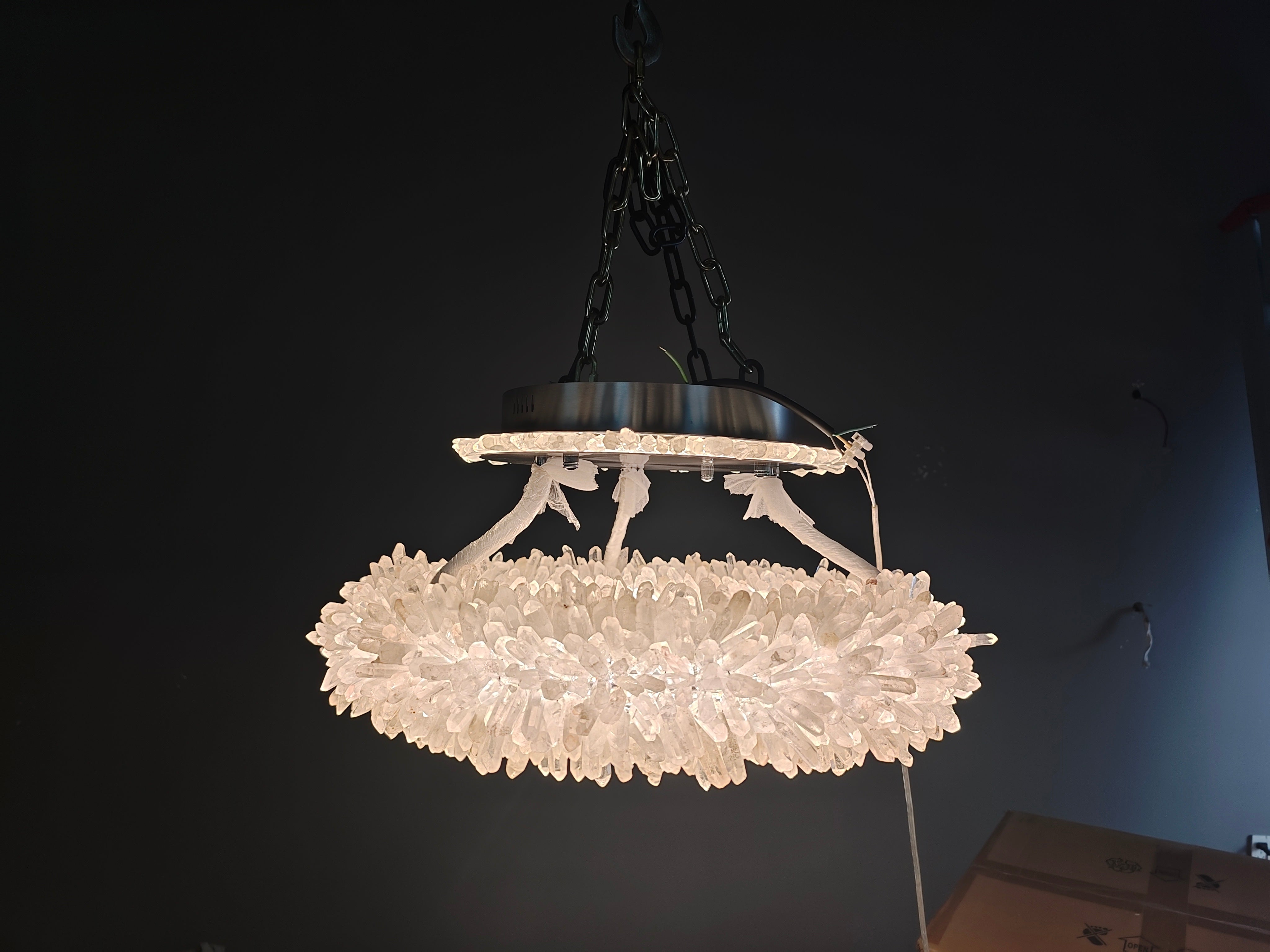 Kandace Round Rock Crystal Pendant Light Modern Chandelier for Living Room