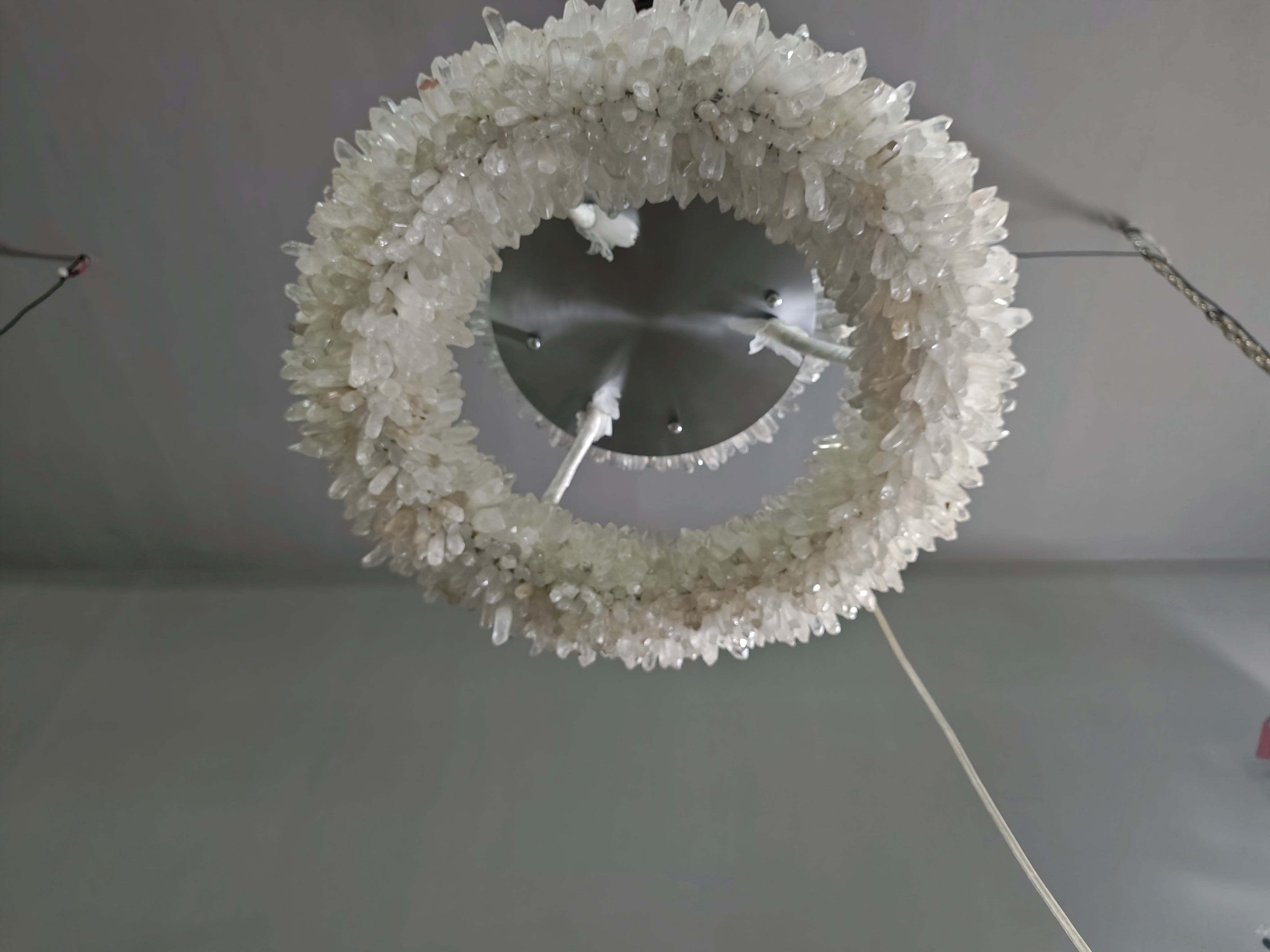 Kandace Round Rock Crystal Pendant Light Modern Chandelier for Living Room