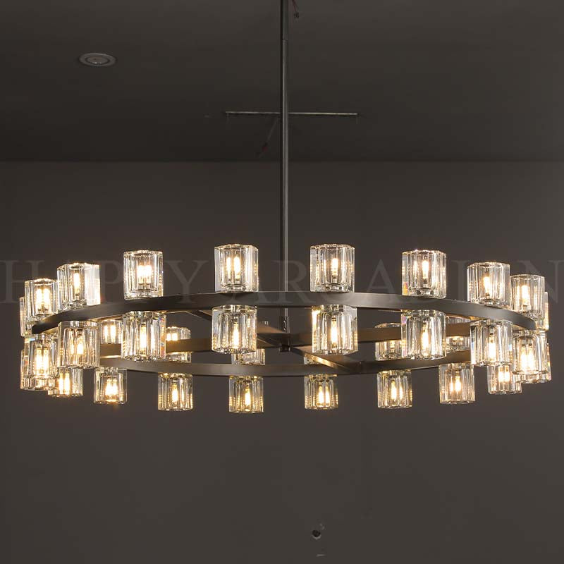 HA Harrison Crystal Round Vintage Candle Chandelier 36" Dining Room
