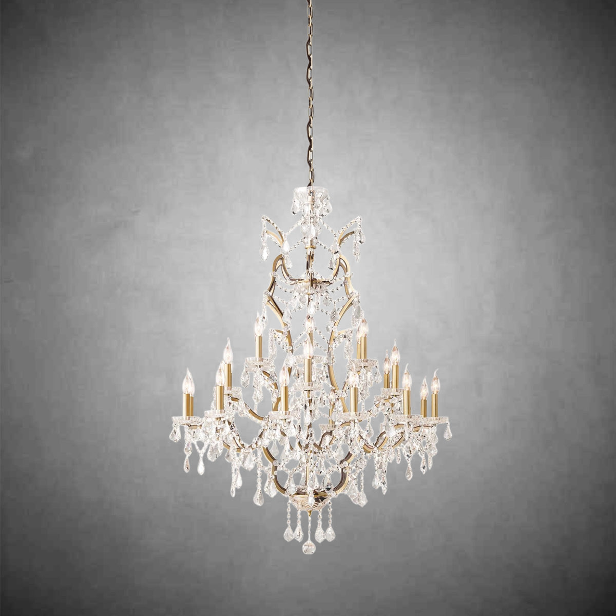 HA Rococo Iron & Crystal Round Chandelier 40"