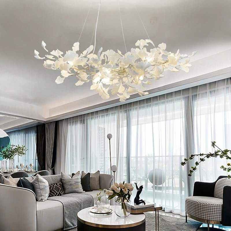 Gliss Ceramic Ginkgo Modern Chandelier for Living Room Bedroom Dining Room