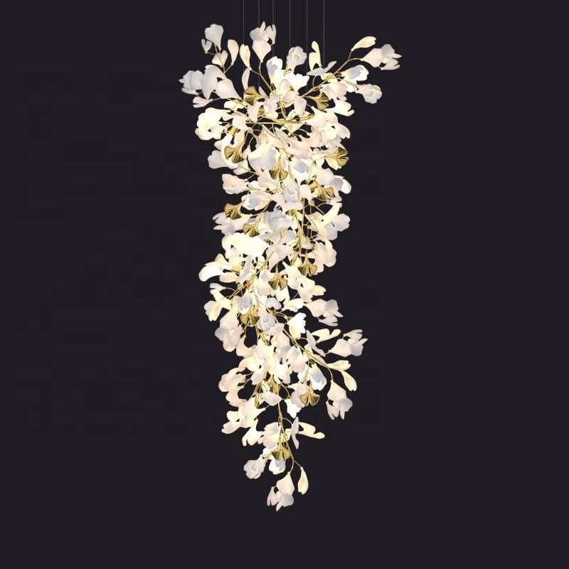 Gliss Ceramic Ginkgo Cascading Hotel Hallway Branch Chandelier