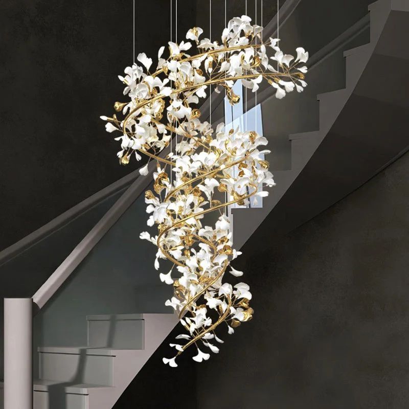 Gliss Luxury Ceramic Ginkgo Cascading  Branch Chandelier Lighting