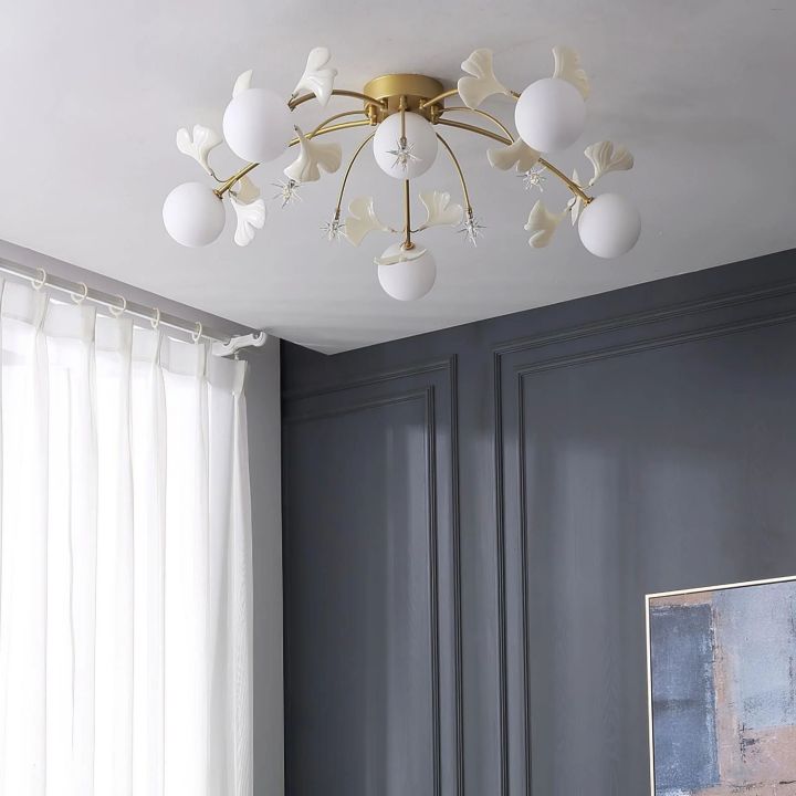 Gliss Ceramic Ginkgo Glass Ceiling Lamp, Living Room Flushmount Lamp