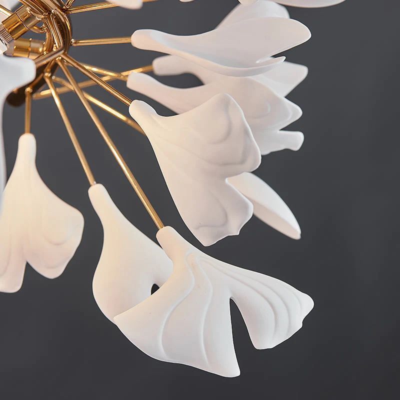 Gliss Ceramic Ginkgo Rings Linear Branch Chandelier Lighting
