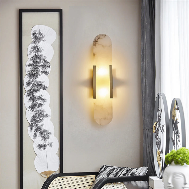 Koltin Melange Elongated Alabaster Wall Sconce  J-CHANDELIER Brass H 28'' 