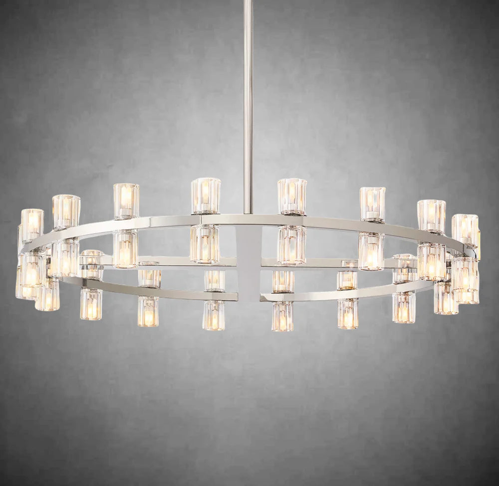 HA Harrison Crystal Round Vintage Candle Chandelier 36" Dining Room
