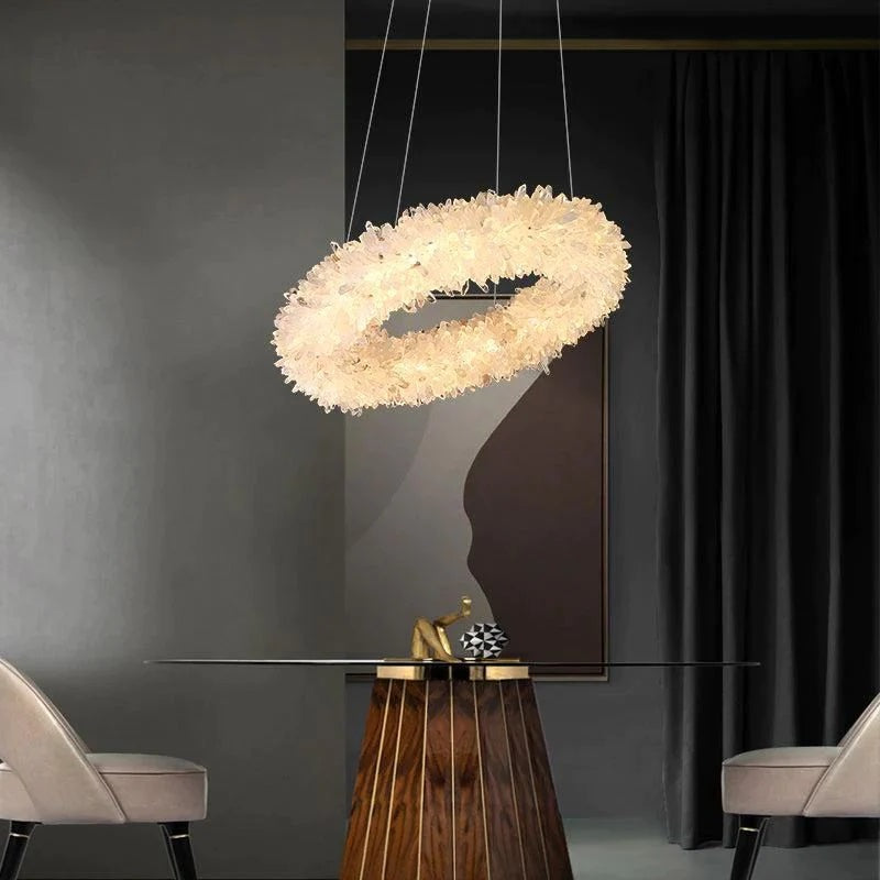 Kandace  Rock Crystal Round Modern Chandelier Over Coffee Tabel