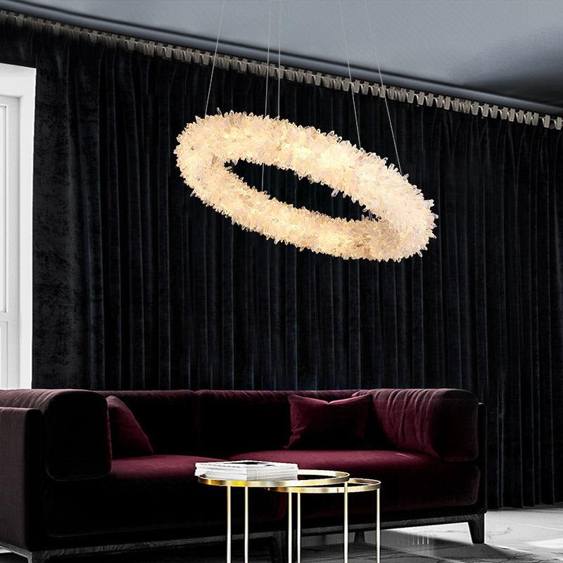 Kandace  Rock Crystal Round Modern Chandelier Over Coffee Tabel