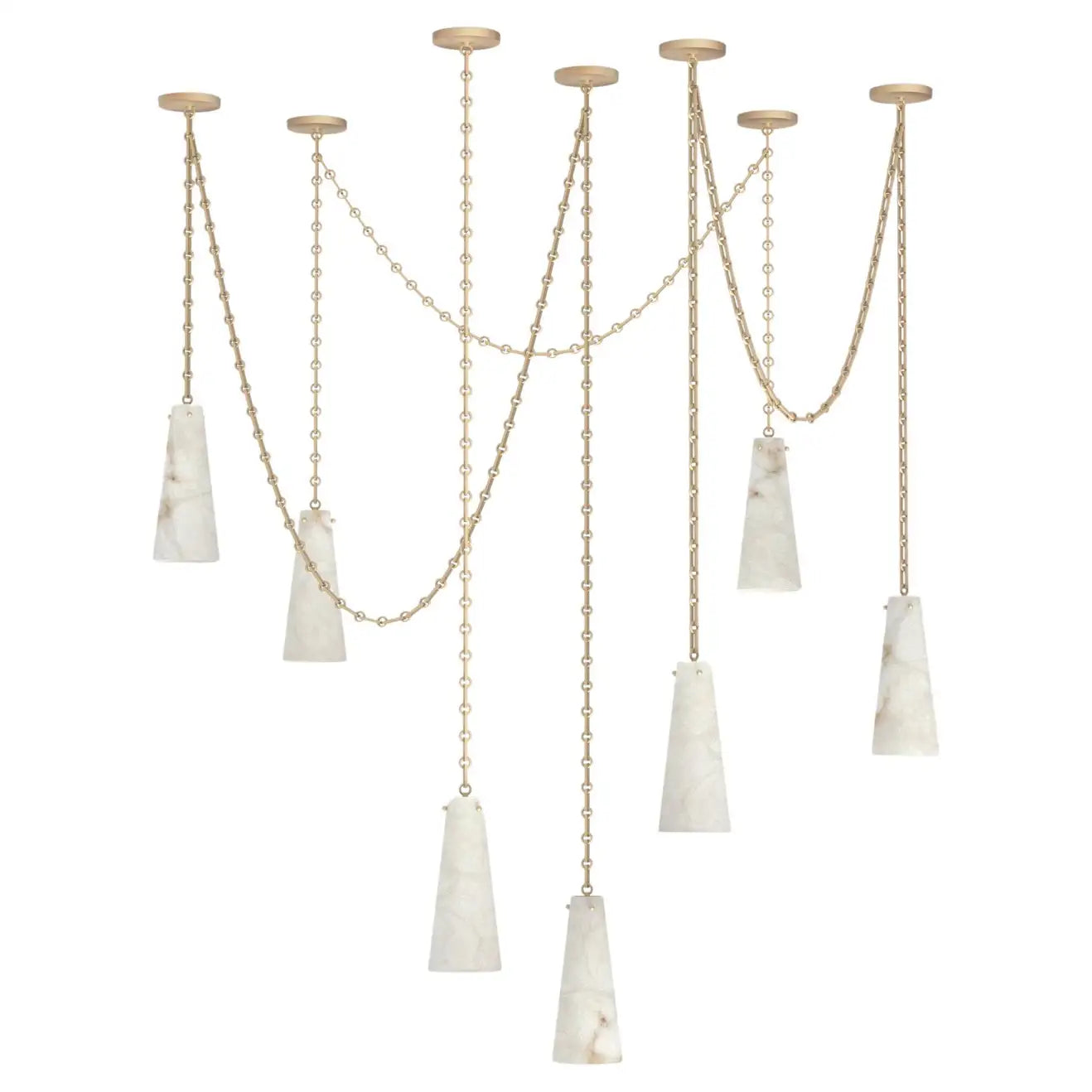 Contemporary Casey Chandelier in Alabaster, 7-Light Vintage Alabaster Pendant Cluster