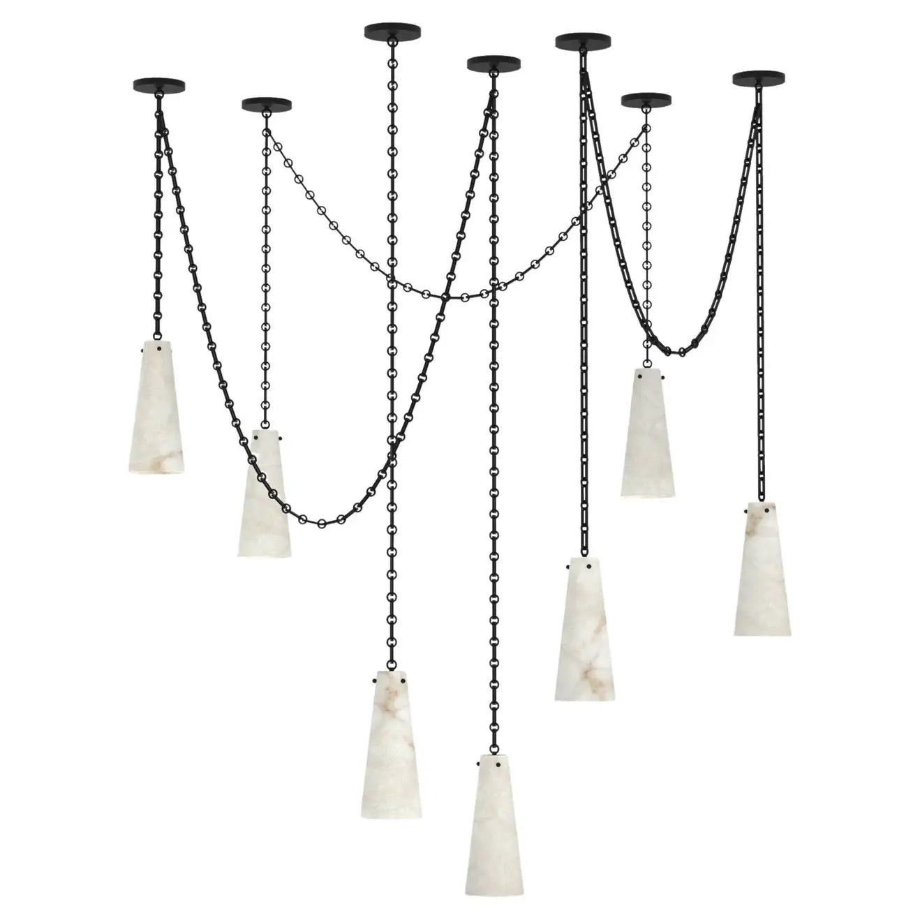 Contemporary Casey Chandelier in Alabaster, 7-Light Vintage Alabaster Pendant Cluster