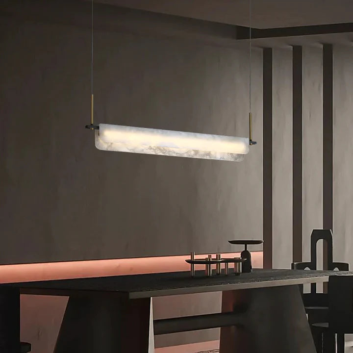 Eliana Alabaster Chandelier, Linear Chandelier Over Dining Room