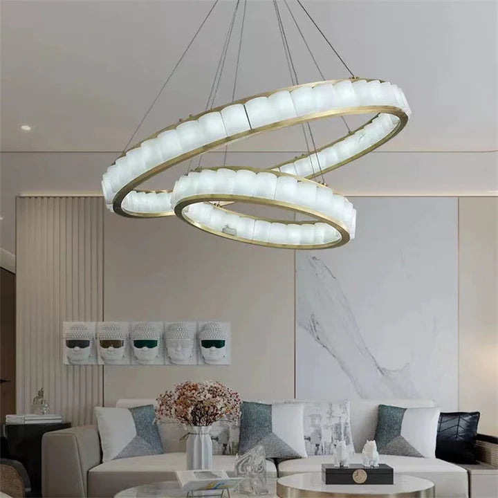 Gabriella Alabaster Circle Round Pendent Light, Galaxy Chandelier