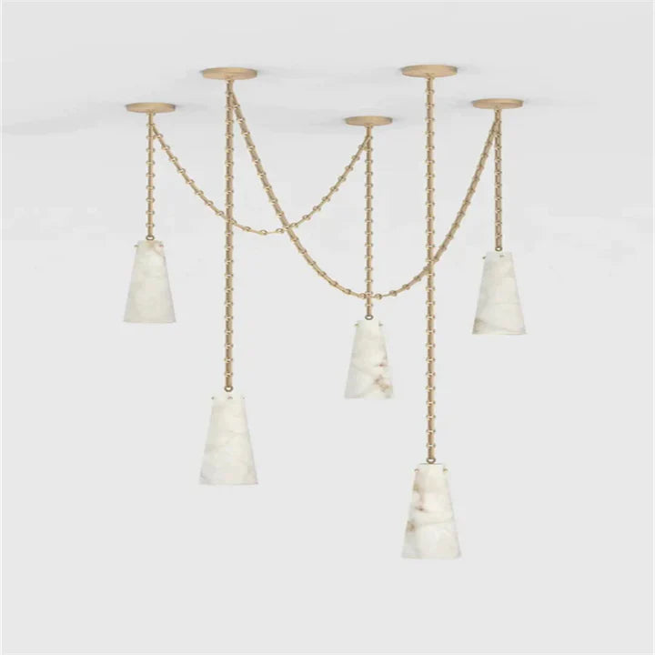 Casey Contemporary Chandelier in Alabaster, 5-Light Vintage Alabaster Pendant Cluster