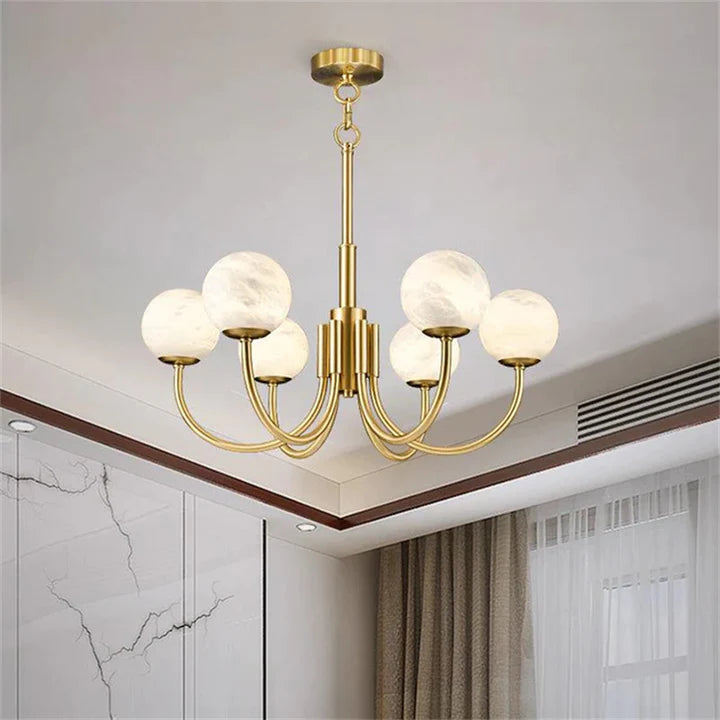 Modern Alabaster Chandelier, Pendant Brass Chandelier