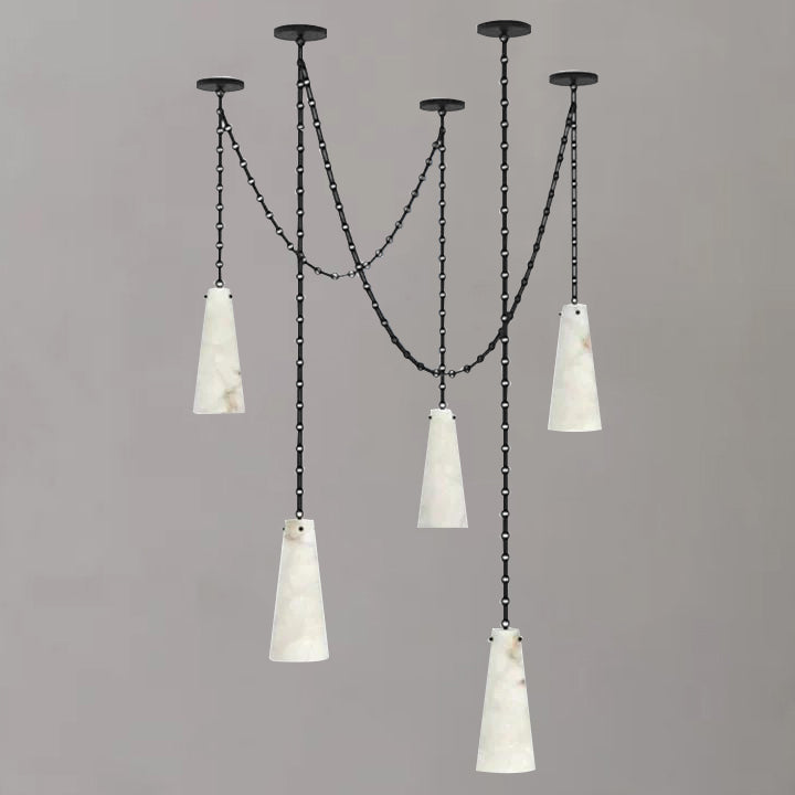 Casey Contemporary Chandelier in Alabaster, 5-Light Vintage Alabaster Pendant Cluster